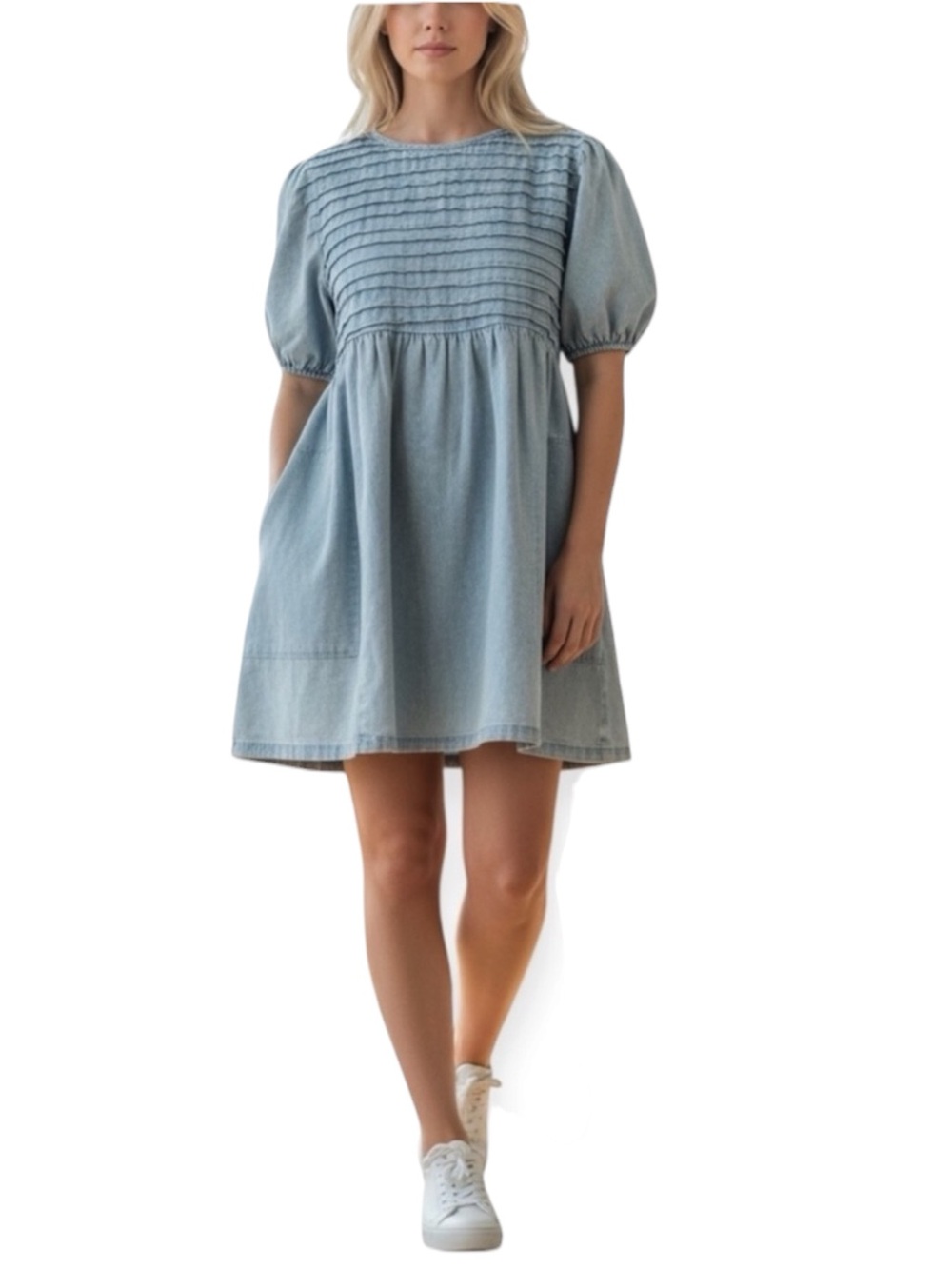 Carole Christian retro baby doll denim mini dress vintage stone wash Size Large